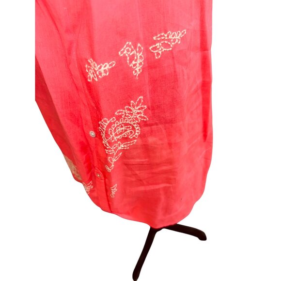 Intro Coral Embroidered Tunic Top Casual Elegance L 100% Cotton Resort Travel - Picture 9 of 11
